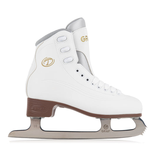 GRAF TANGO WHITE ICE SKATES WITH SHINY STAINLESS BLADES